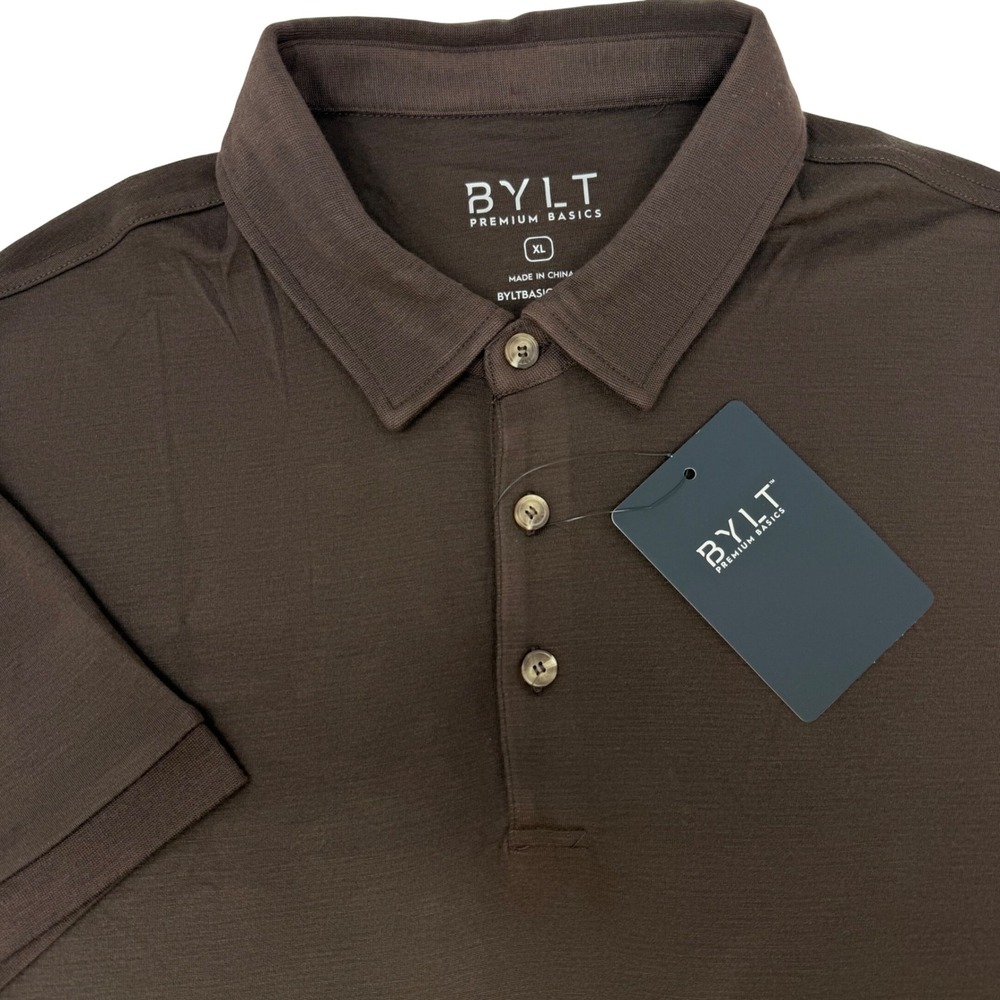 BYLT Premium Basics Comfort Wool Short Sleeve Polo Plum Brown Mens XL NEW